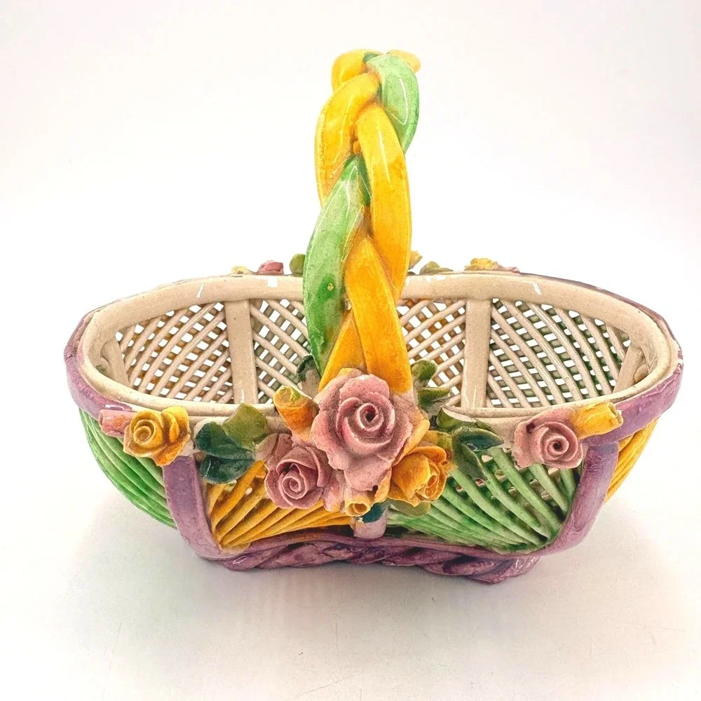 Vintage Floral Porcelain Basket Cottagecore Shabby‎ Chic Easter Centerpiece